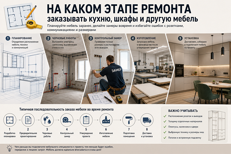 На каком этапе ремонта заказывать кухню, шкафы и другую мебель