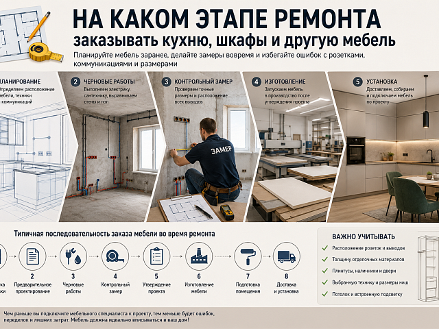 На каком этапе ремонта заказывать кухню, шкафы и другую мебель