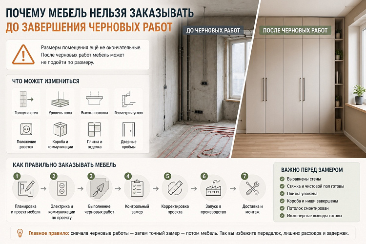 Почему мебель нельзя заказывать до завершения черновых работ