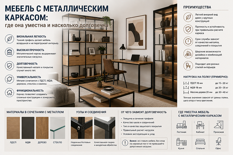 Мебель с металлическим каркасом: где она уместна и насколько долговечна