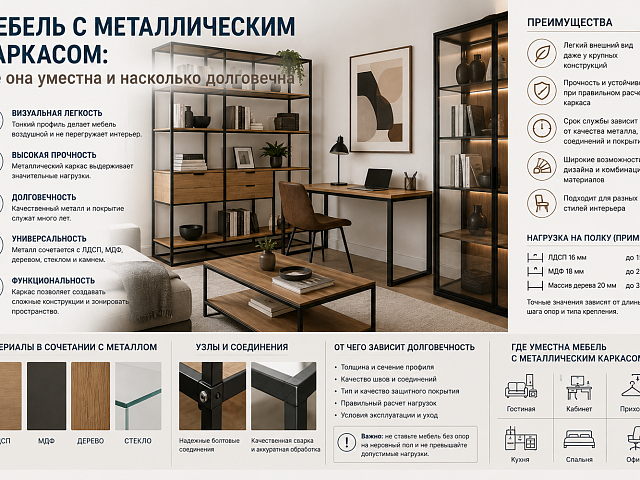Мебель с металлическим каркасом: где она уместна и насколько долговечна