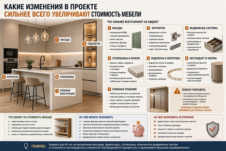 Какие изменения в проекте сильнее всего увеличивают стоимость мебели