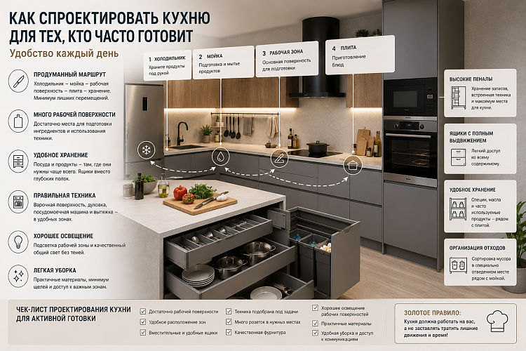 Как спроектировать кухню для тех, кто часто готовит