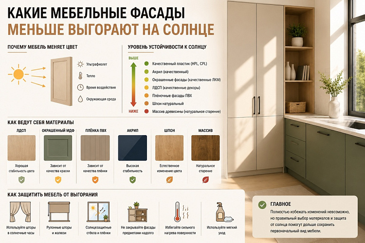 Устойчивость мебели к солнечному свету: какие фасады меньше выгорают
